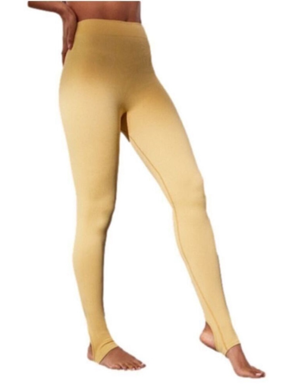 PrettyLittleThing Mustard Yellow Ribbed Stirrup Leggings Stretch Size Medium